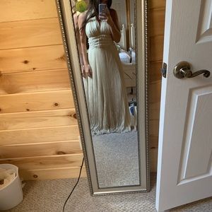 Carmen Marc Valvo long gold Roman gown